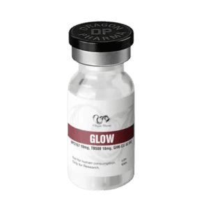 GLOW peptide blend vial by Dragon Pharma containing BPC157 TB500 and GHK-CU for laboratory research